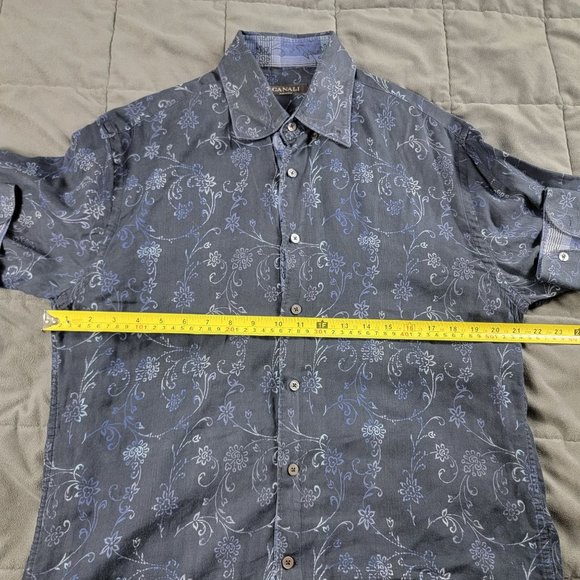 Canali Mens Large Black Button Shirt Floral Long Sleeve Formal Casual Party - Picture 5 of 8